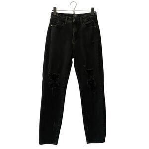 Judy Blue Women size 5 / 27 Boyfriend Fit Black Distressed Jeans Relaxed Skinny